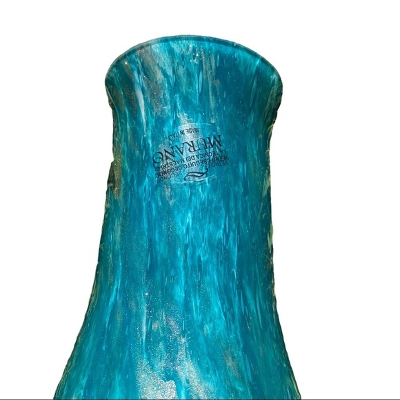 Murano Italy Hand-Blown Turquoise Gold Spiral Pattern Large Vase 16”Tx7” Wx21” - Picture 6 of 9